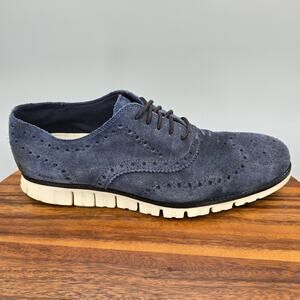 Cole Haan Zerogrand Oxfords Men's 10.5 M Blue Suede Leather Wingtip Dress Shoes